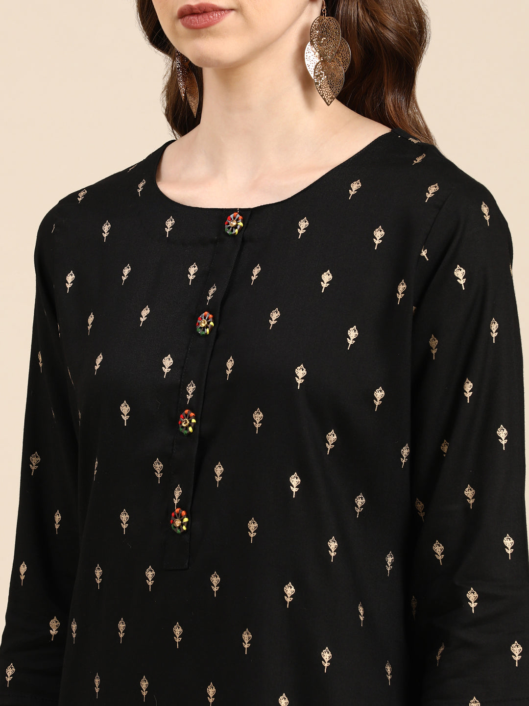 Women's Black Printed Straight Kurta