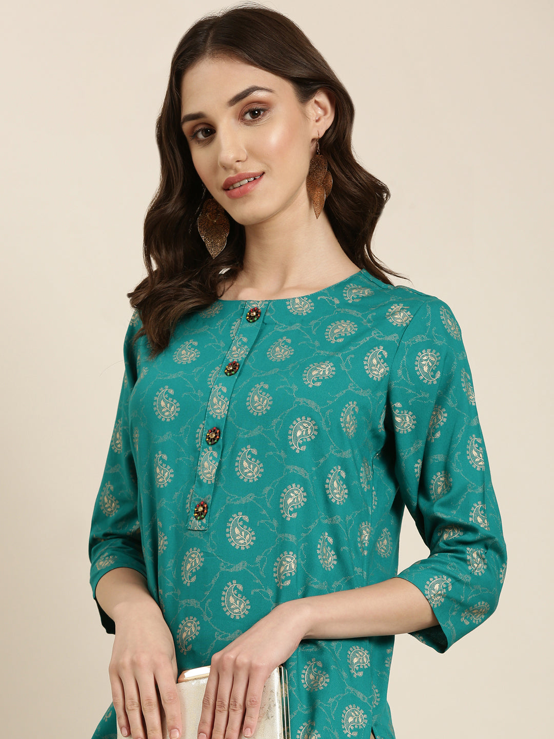 Women Teal Paisley Straight Kurta