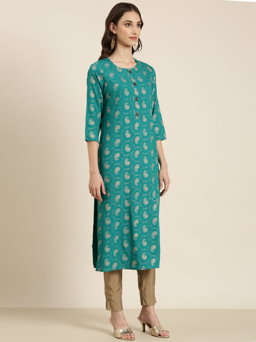 Women Teal Paisley Straight Kurta