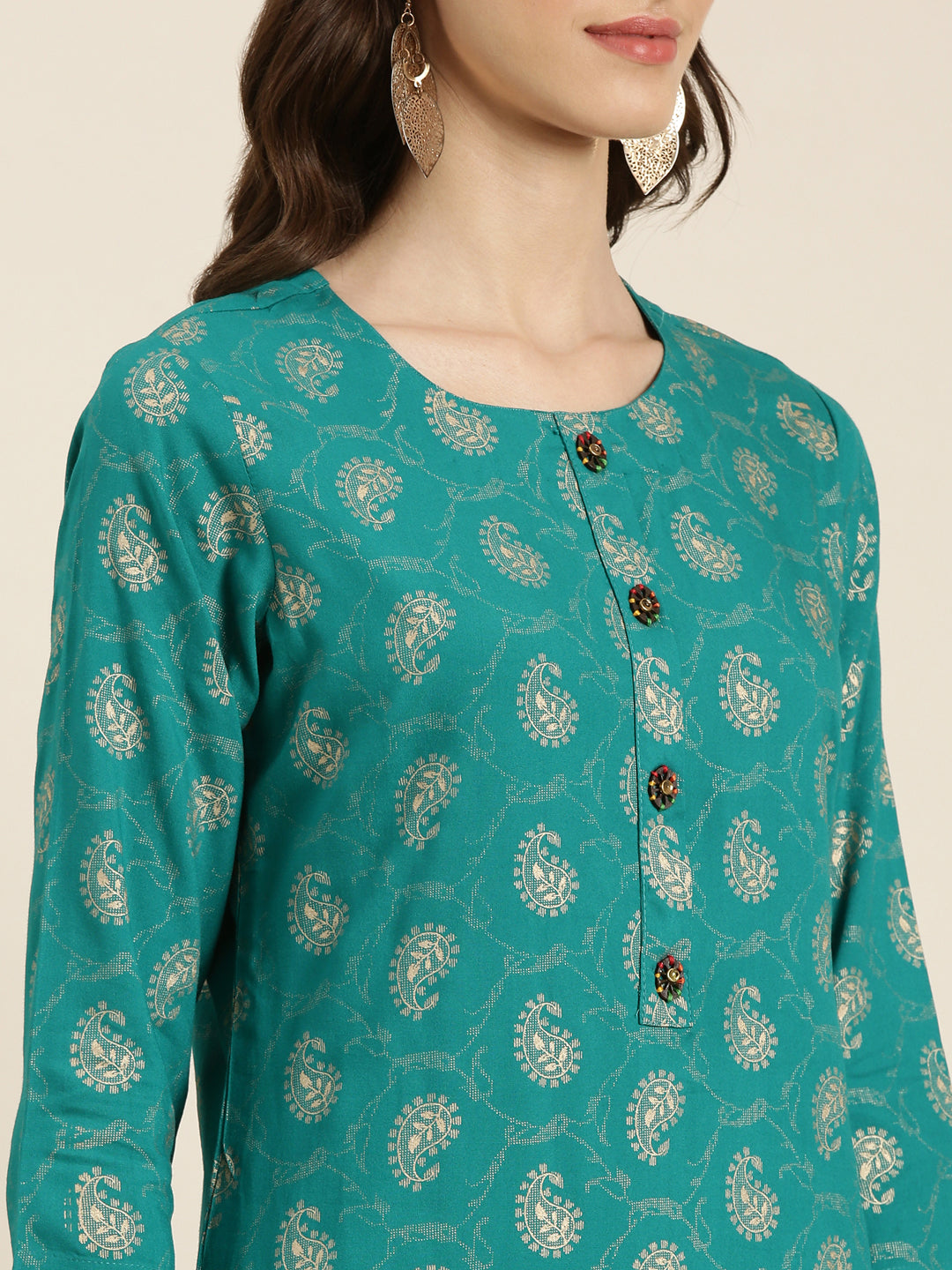 Women Teal Paisley Straight Kurta