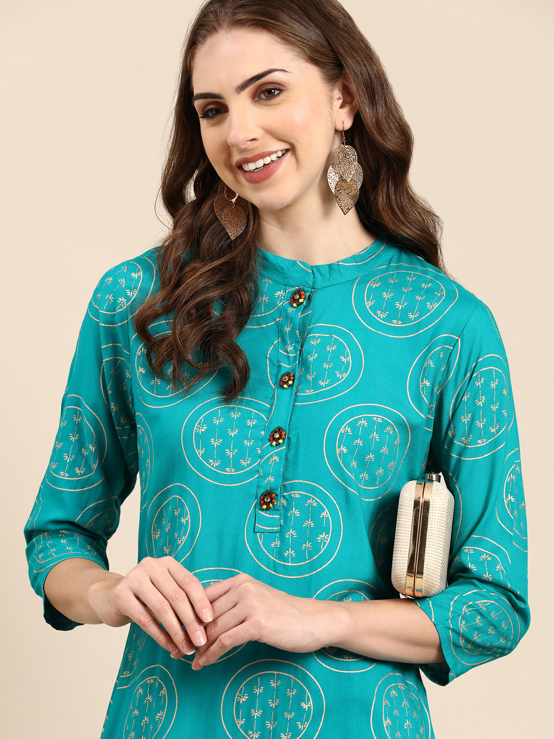 Women's Turquoise Blue Printed Straight Kurta