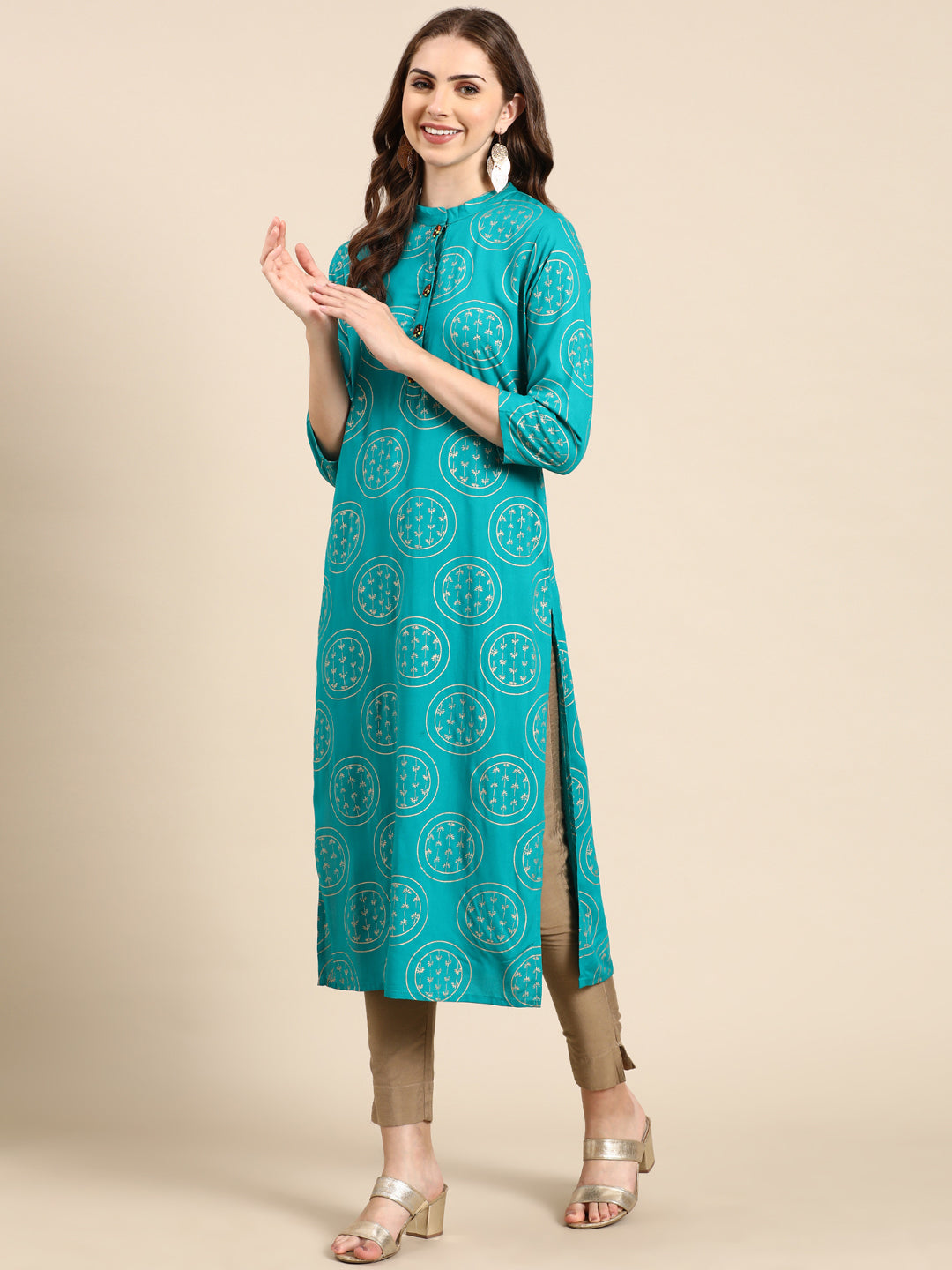 Women's Turquoise Blue Printed Straight Kurta