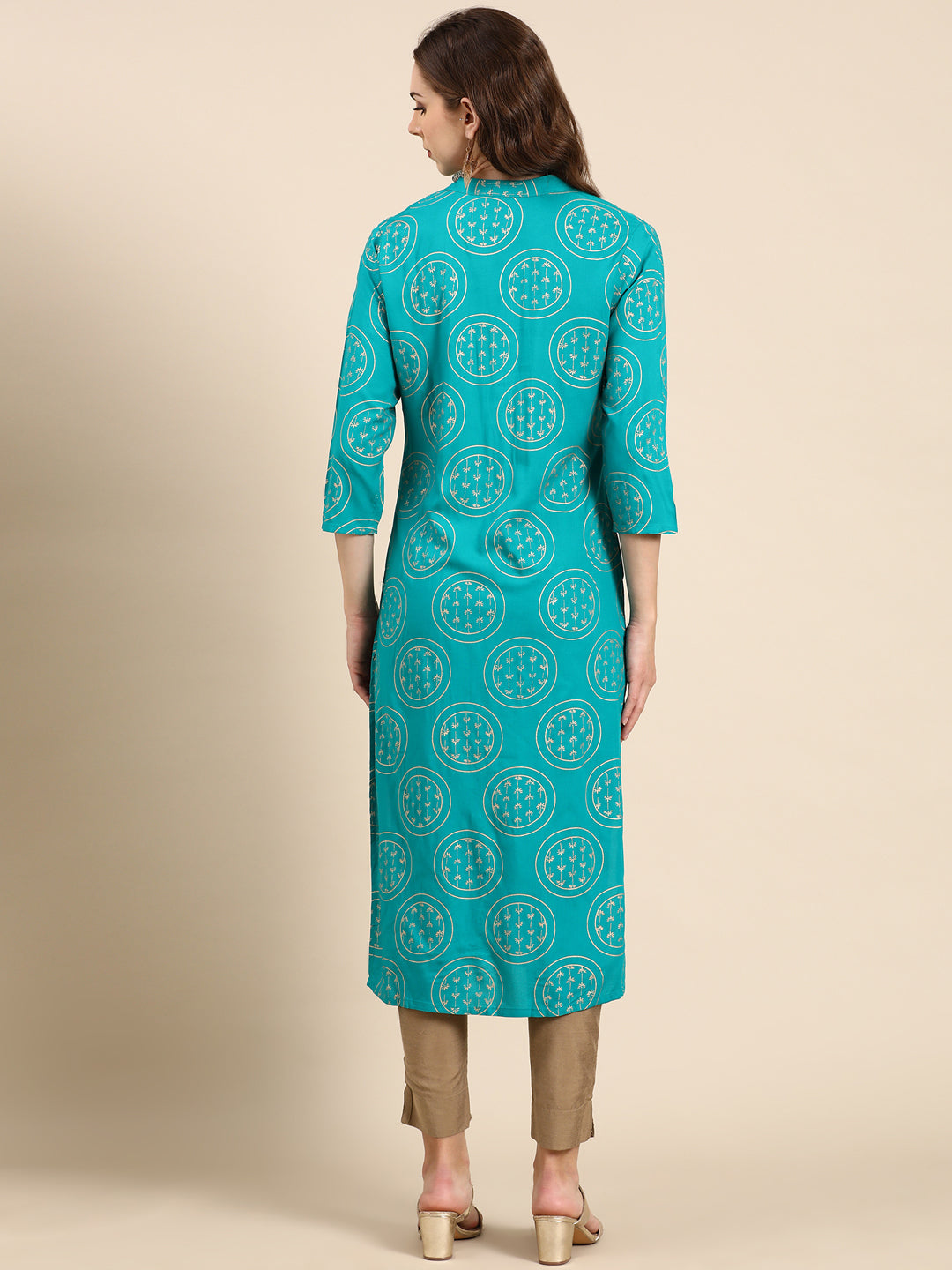 Women's Turquoise Blue Printed Straight Kurta