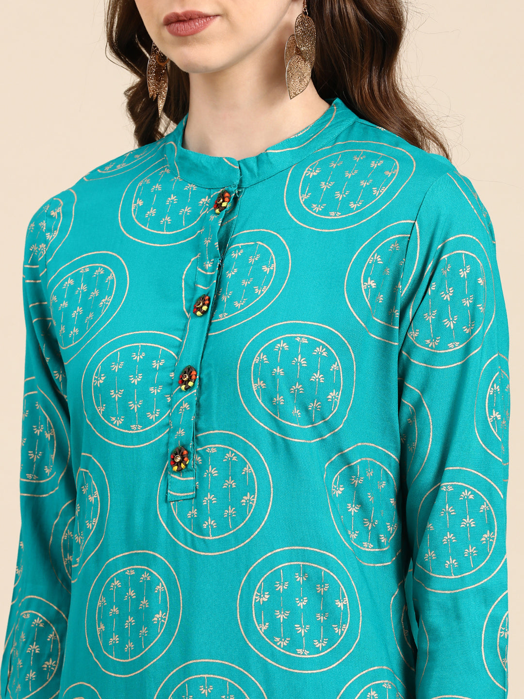 Women's Turquoise Blue Printed Straight Kurta