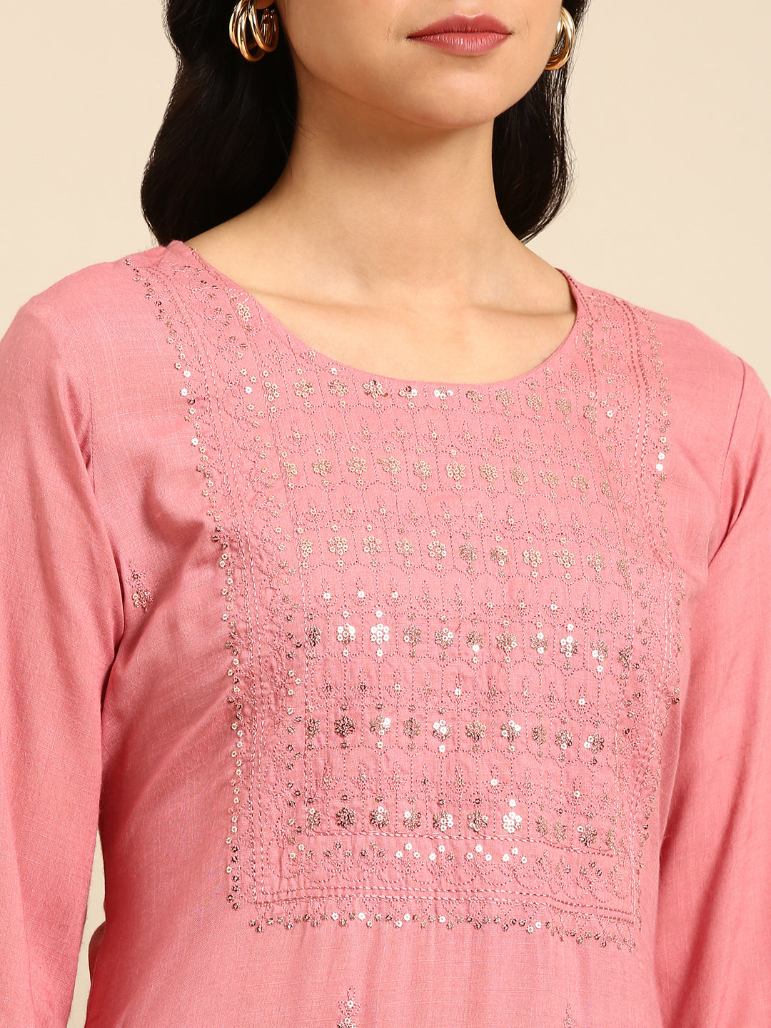 Women's Pink Solid Straight Kurta