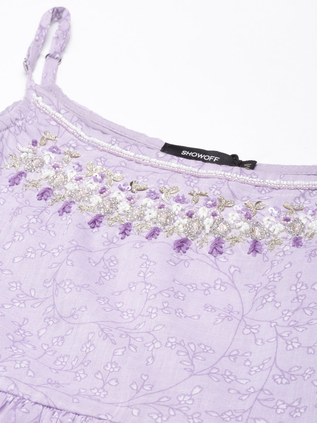 Women Anarkali Lavender Floral Kurta and Sharara Set Comes With Dupatta and Potli Bag