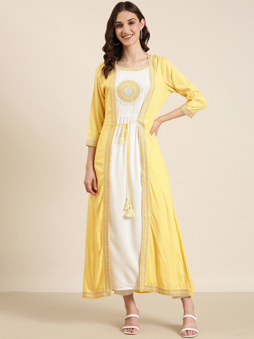 Women Off White Solid Anarkali Kurta