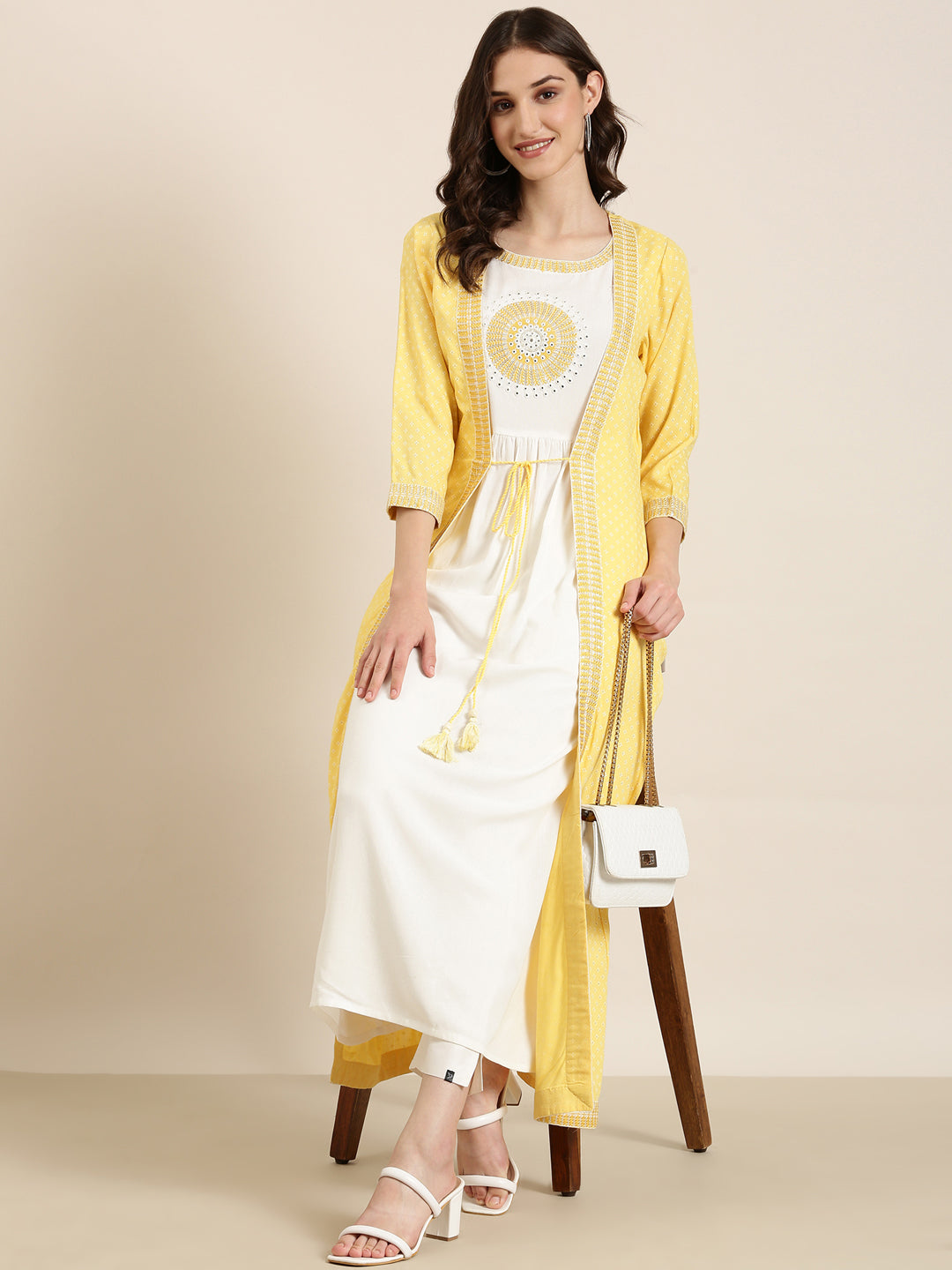 Women Off White Solid Anarkali Kurta