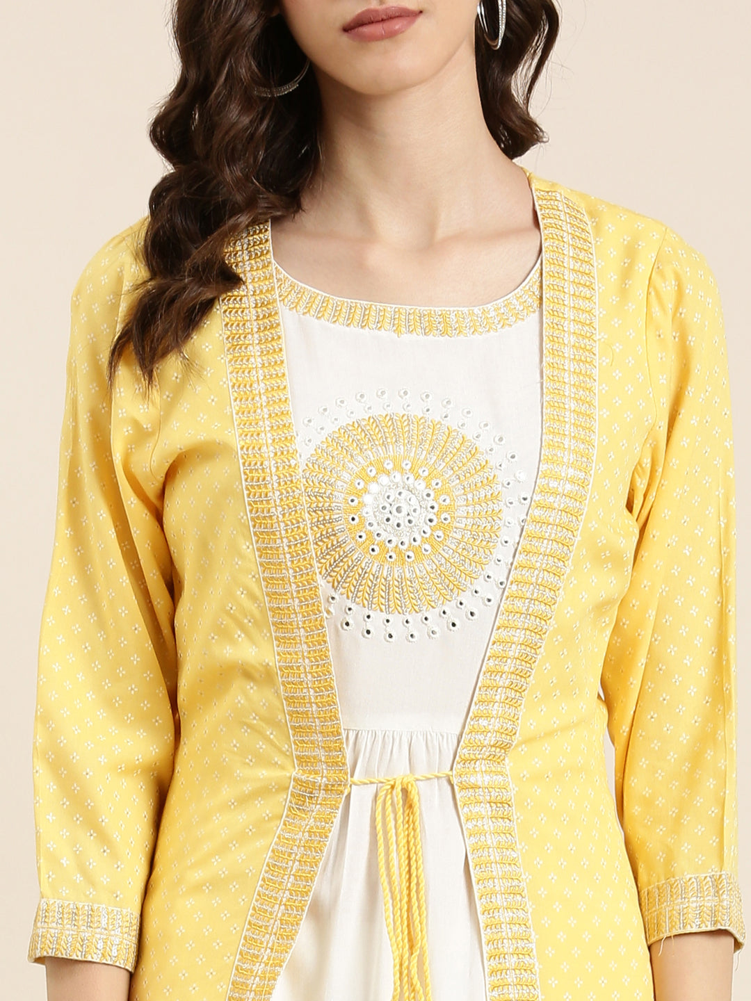 Women Off White Solid Anarkali Kurta