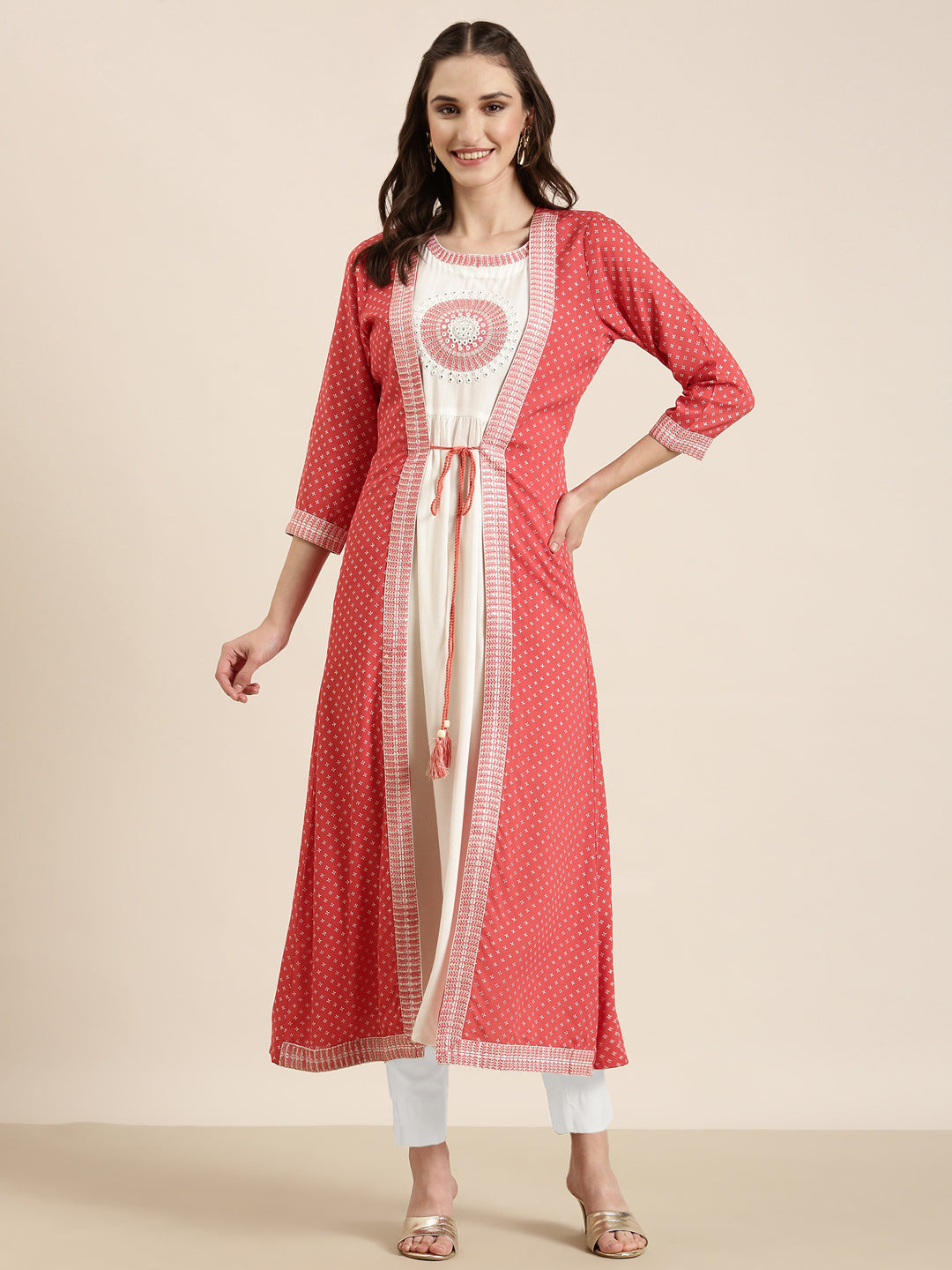 Women Off White Solid Anarkali Kurta