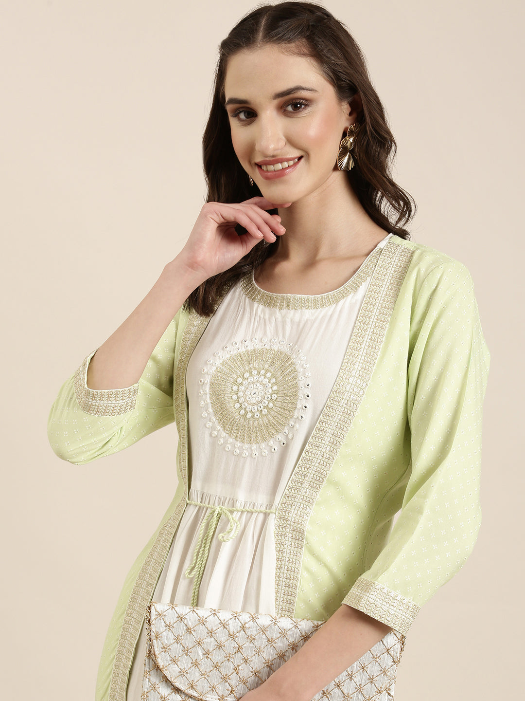 Women Off White Solid Anarkali Kurta