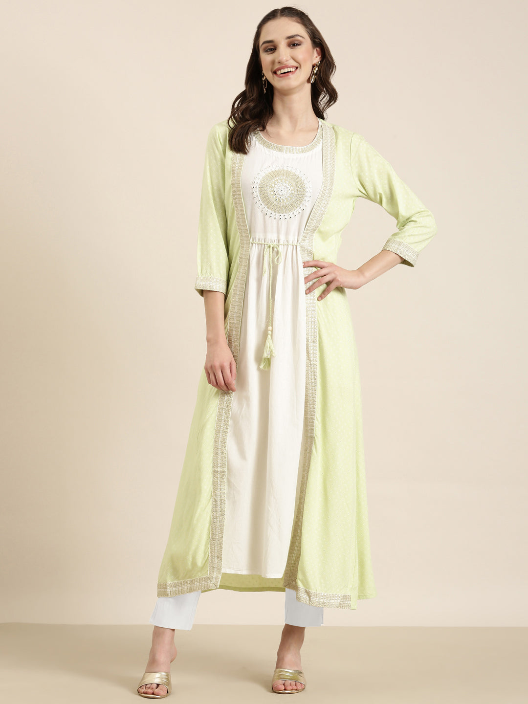 Women Off White Solid Anarkali Kurta