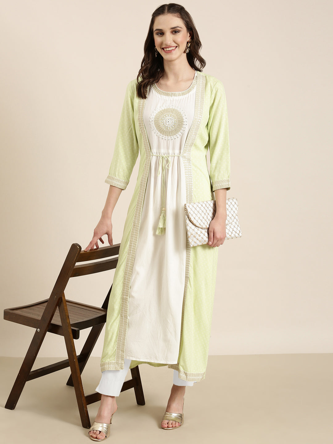 Women Off White Solid Anarkali Kurta