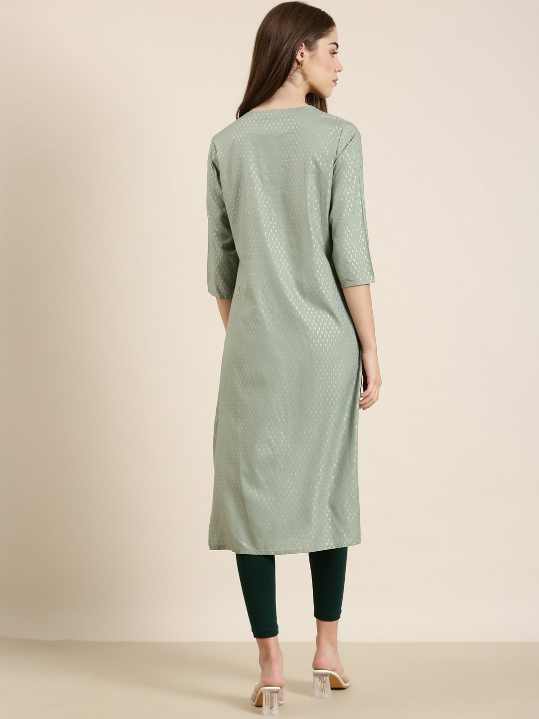 Women Sea Green Floral Straight Kurta