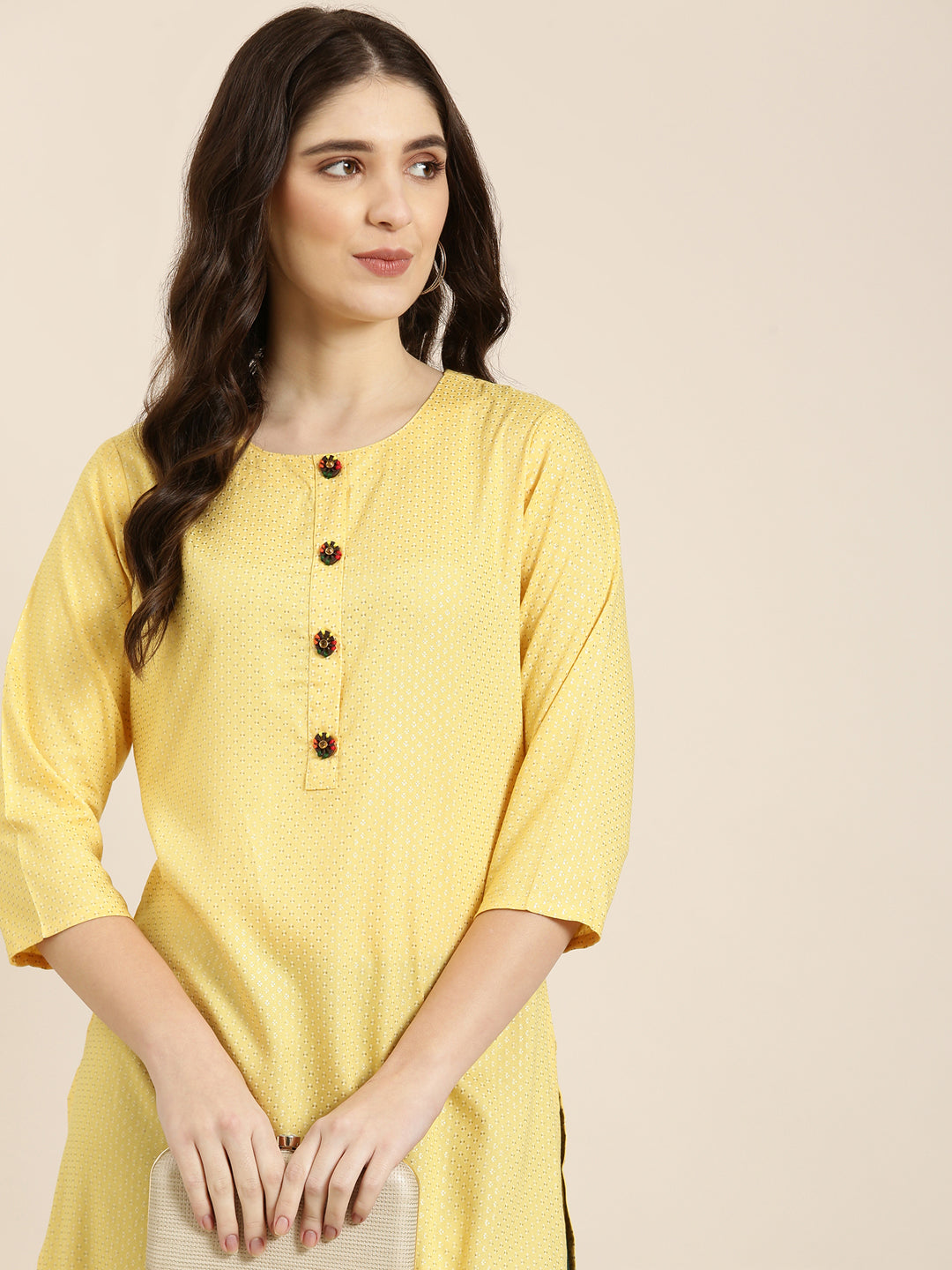 Women Yellow Floral Straight Kurta