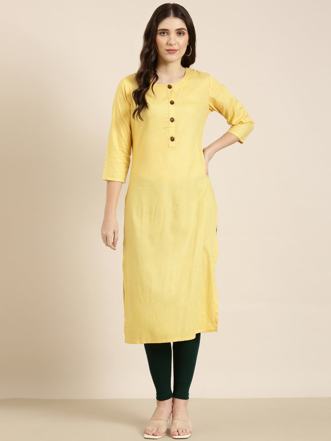 Women Yellow Floral Straight Kurta