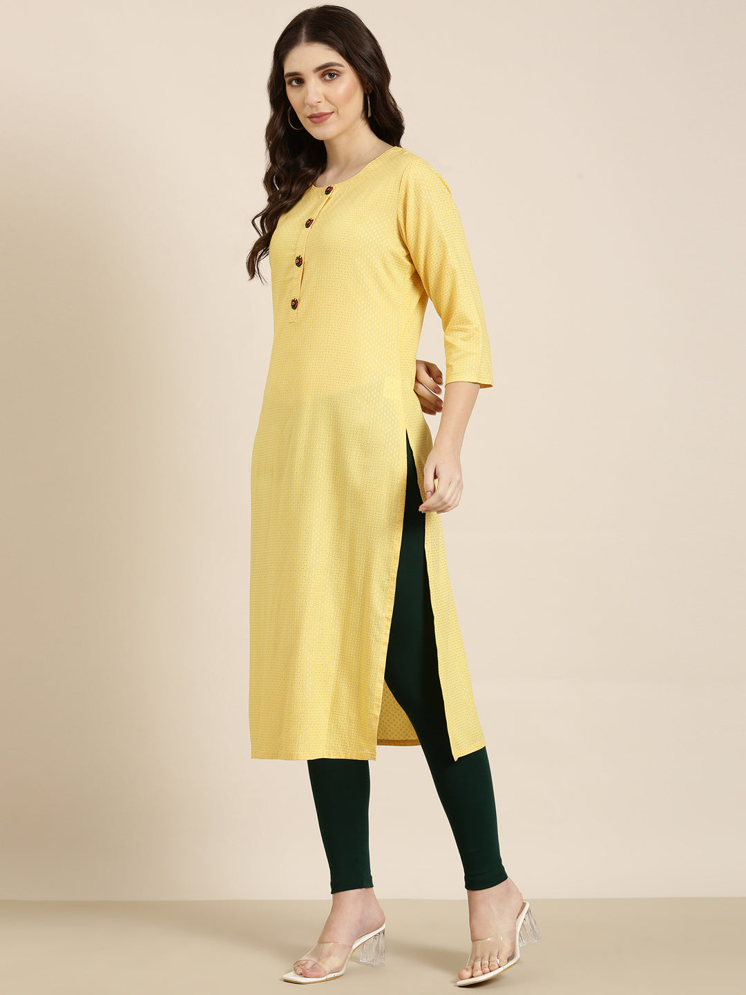 Women Yellow Floral Straight Kurta