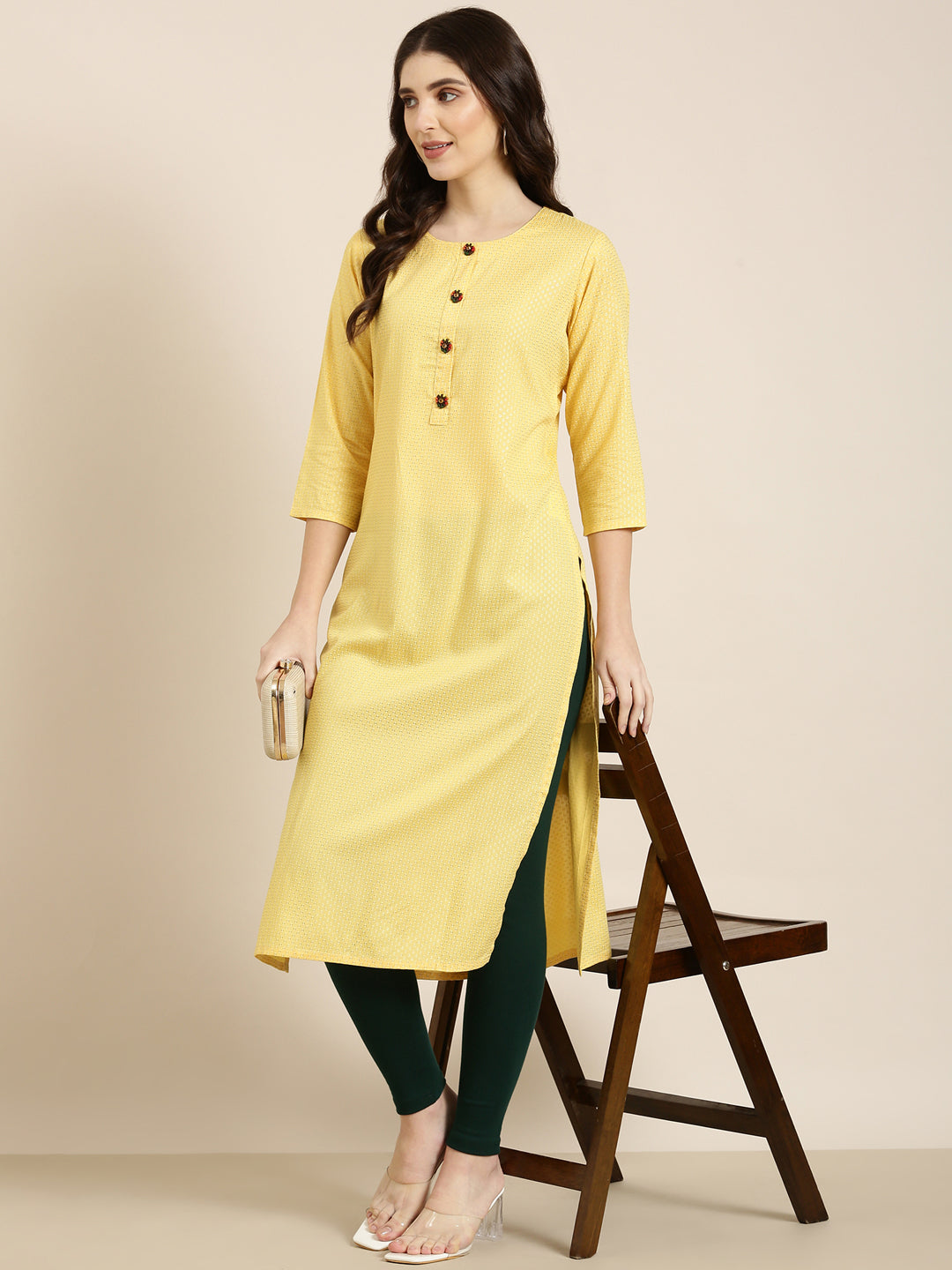 Women Yellow Floral Straight Kurta