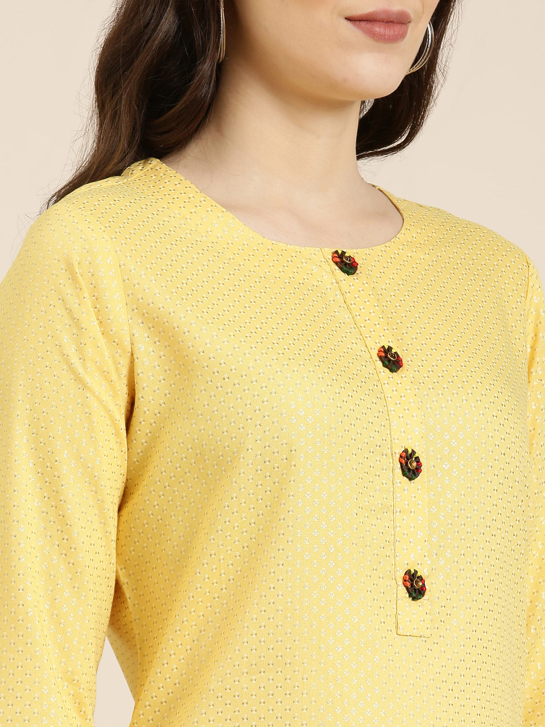 Women Yellow Floral Straight Kurta