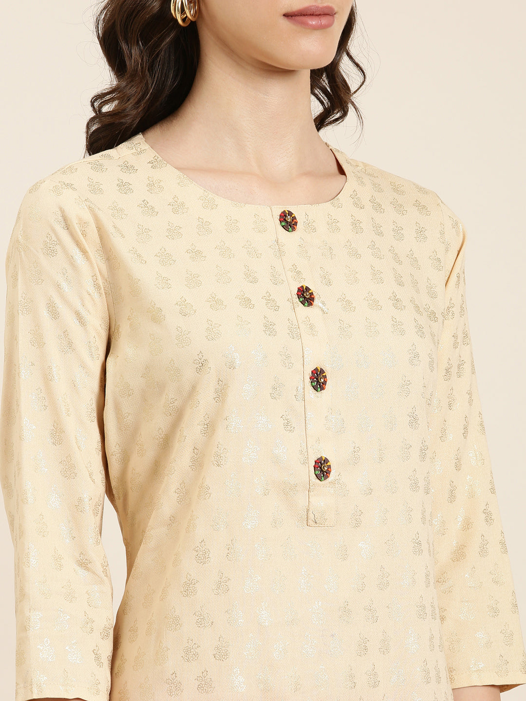 Women Beige Floral Straight Kurta