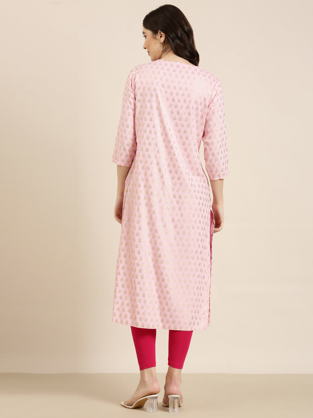 Women Pink Floral Straight Kurta