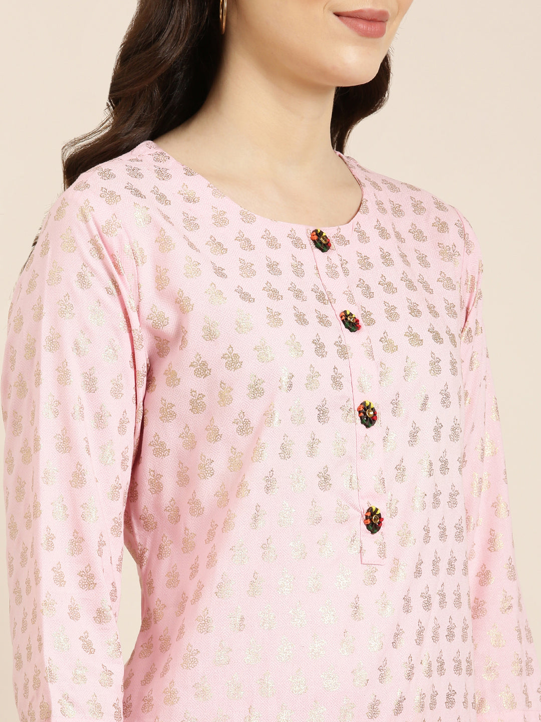 Women Pink Floral Straight Kurta