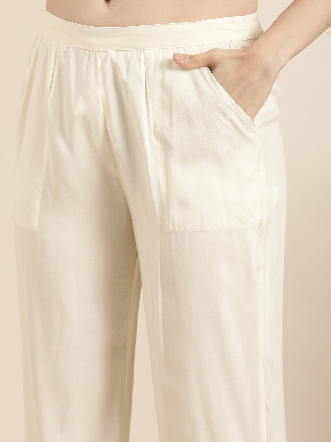 Women's Straight Beige Floral Kurta Sets with Trousers & Dupatta