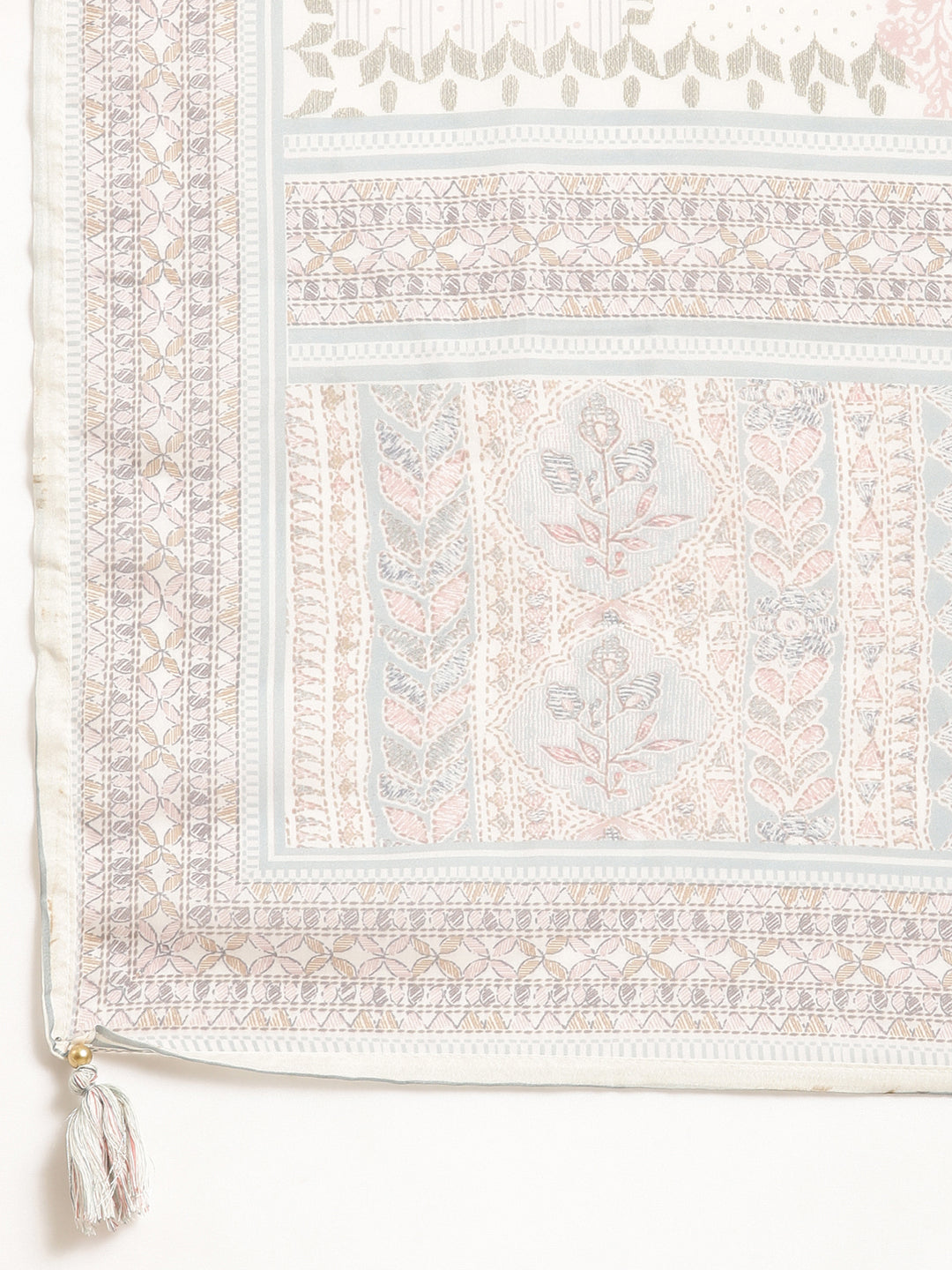 Women's Straight Beige Floral Kurta Sets with Trousers & Dupatta