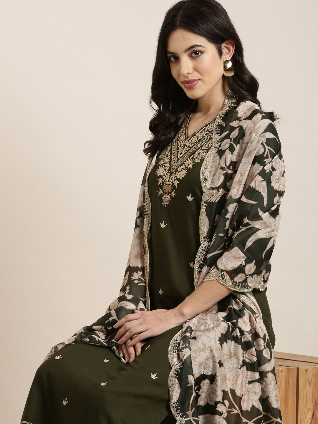 Women Straight Green Solid Kurta and Patiala Set Comes With Dupatta