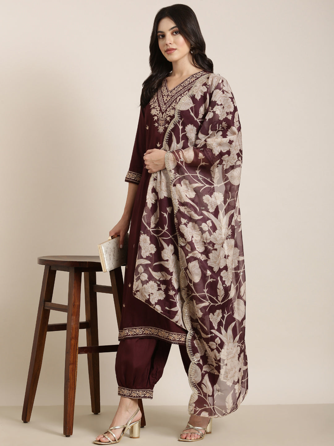 Women Straight Maroon Solid Kurta and Patiala Set Comes With Dupatta