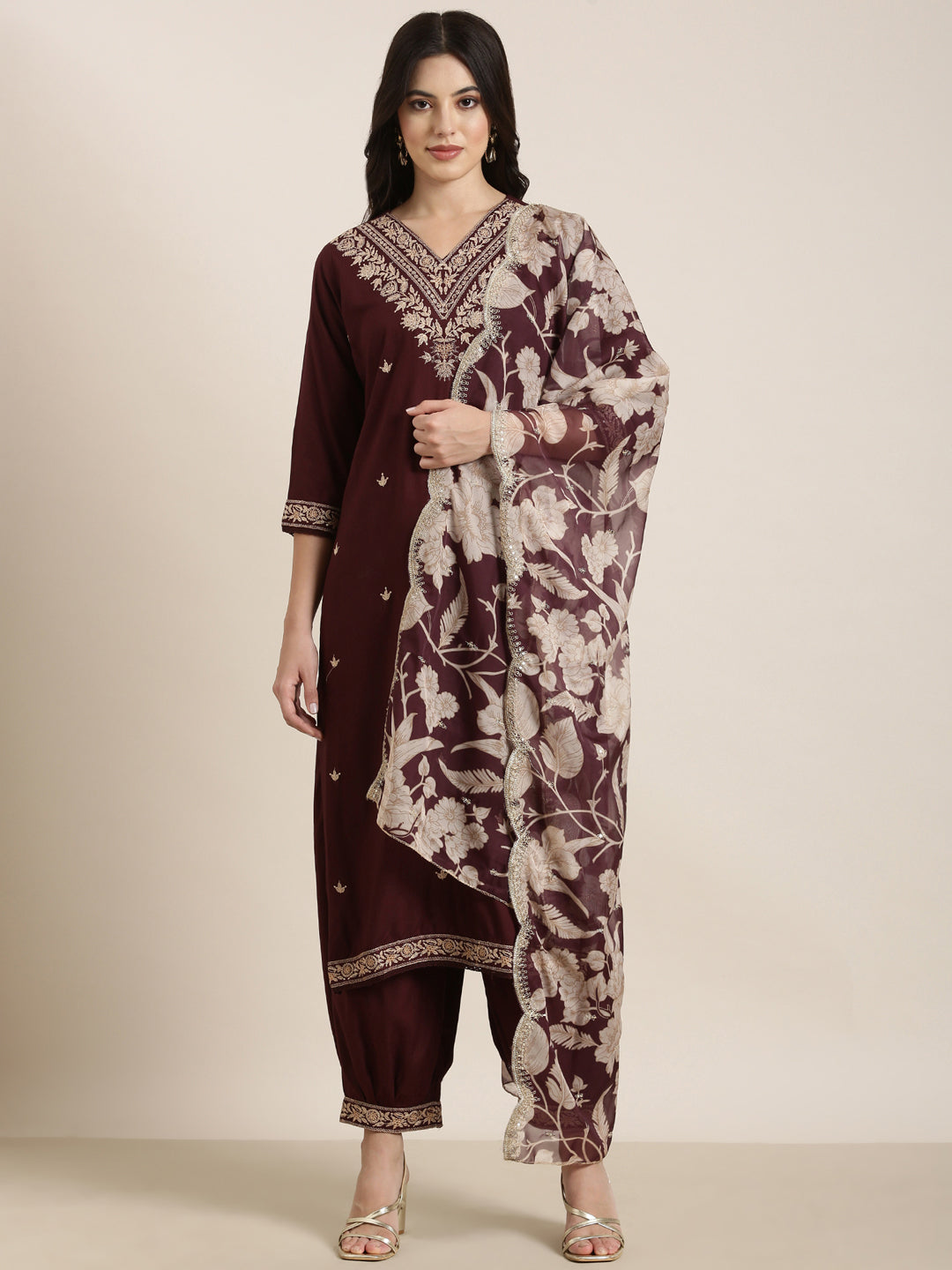 Women Straight Maroon Solid Kurta and Patiala Set Comes With Dupatta