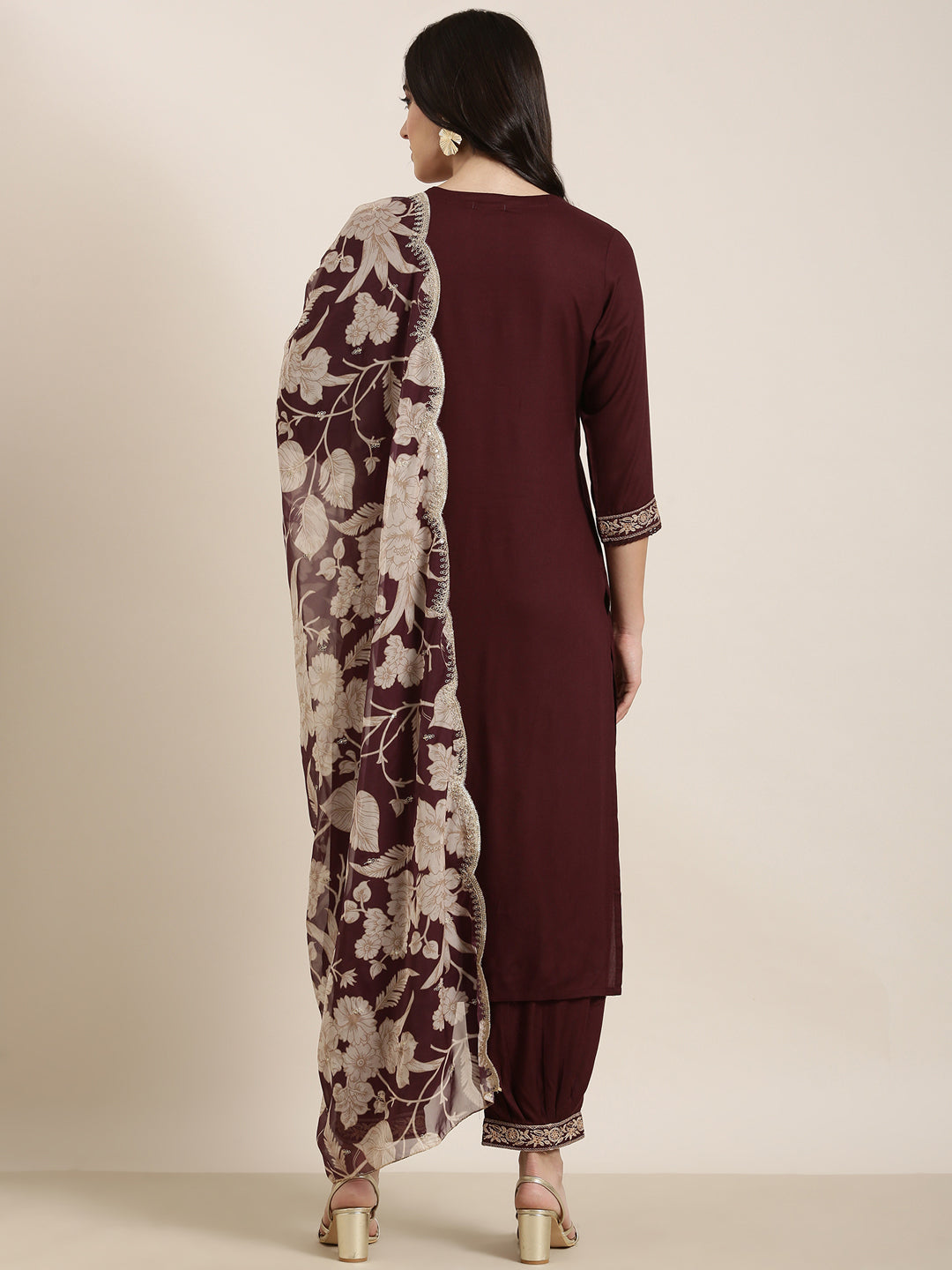 Women Straight Maroon Solid Kurta and Patiala Set Comes With Dupatta