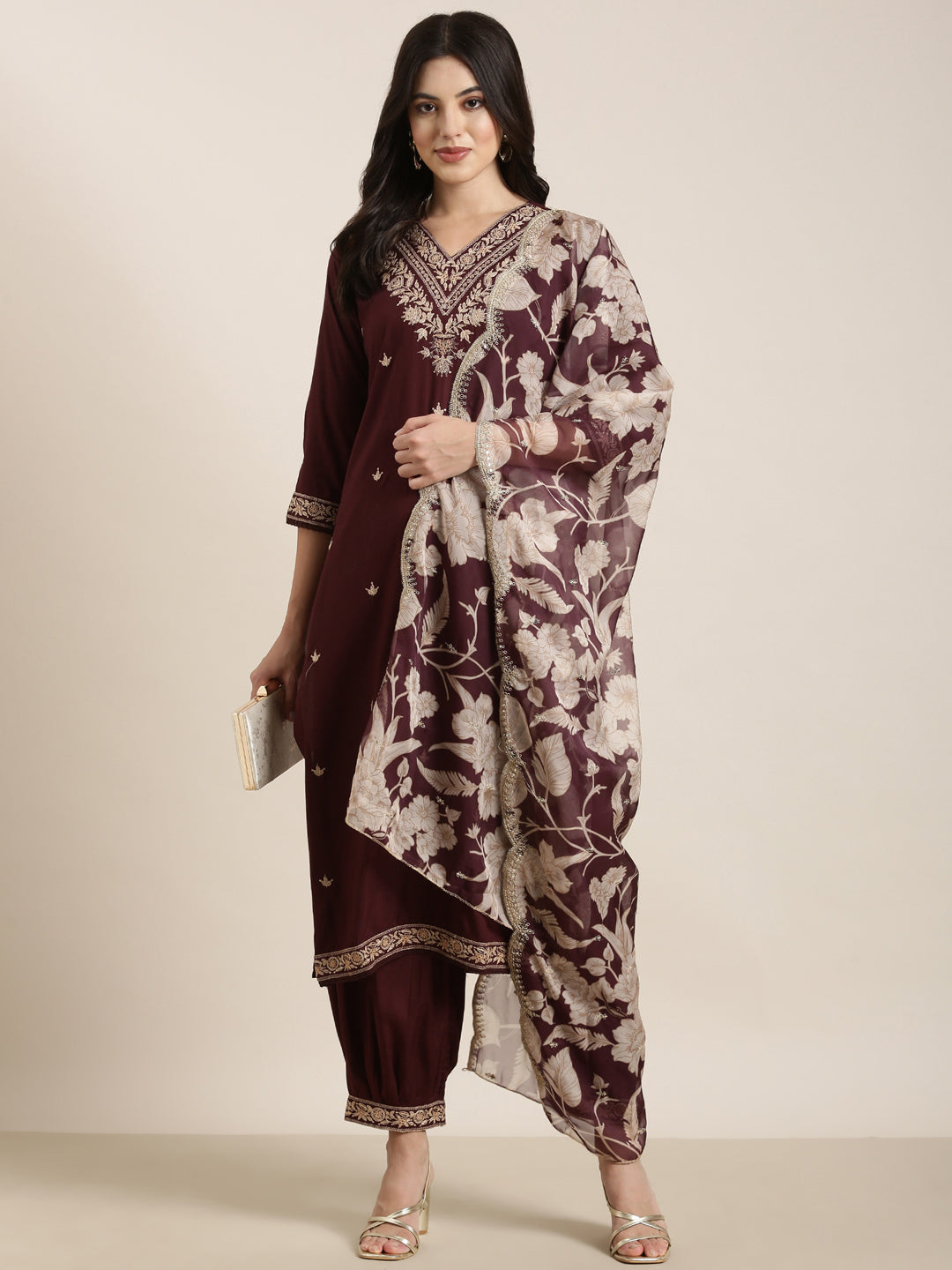 Women Straight Maroon Solid Kurta and Patiala Set Comes With Dupatta