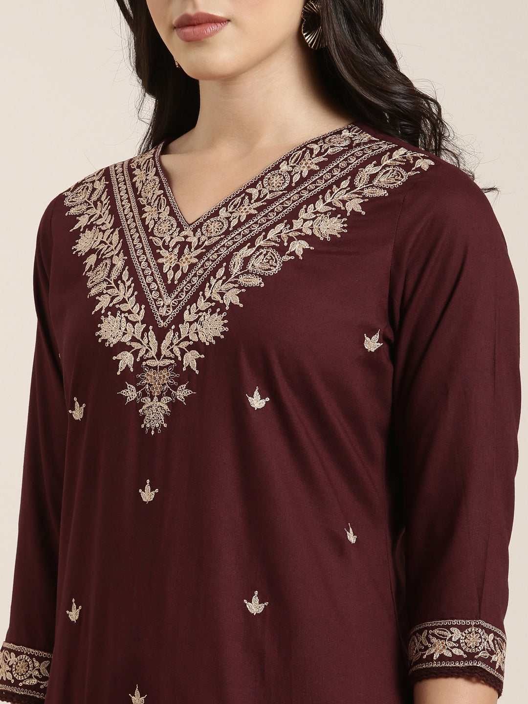 Women Straight Maroon Solid Kurta and Patiala Set Comes With Dupatta