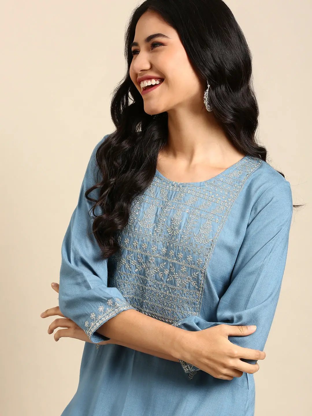 Women's Blue Solid Straight Kurta