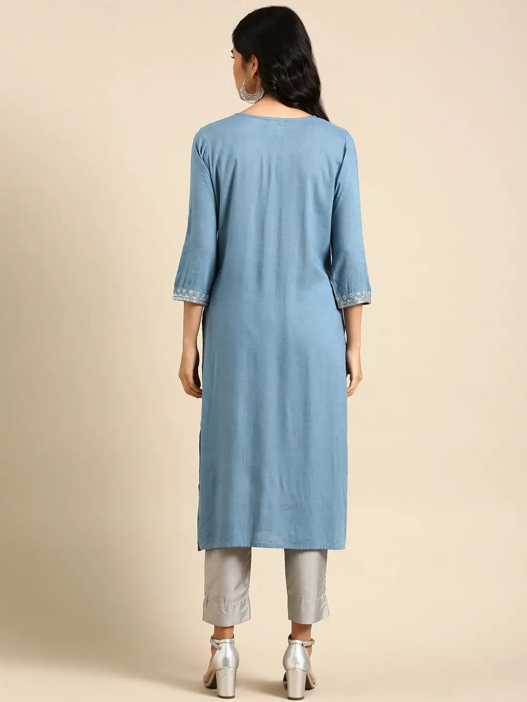 Women's Blue Solid Straight Kurta