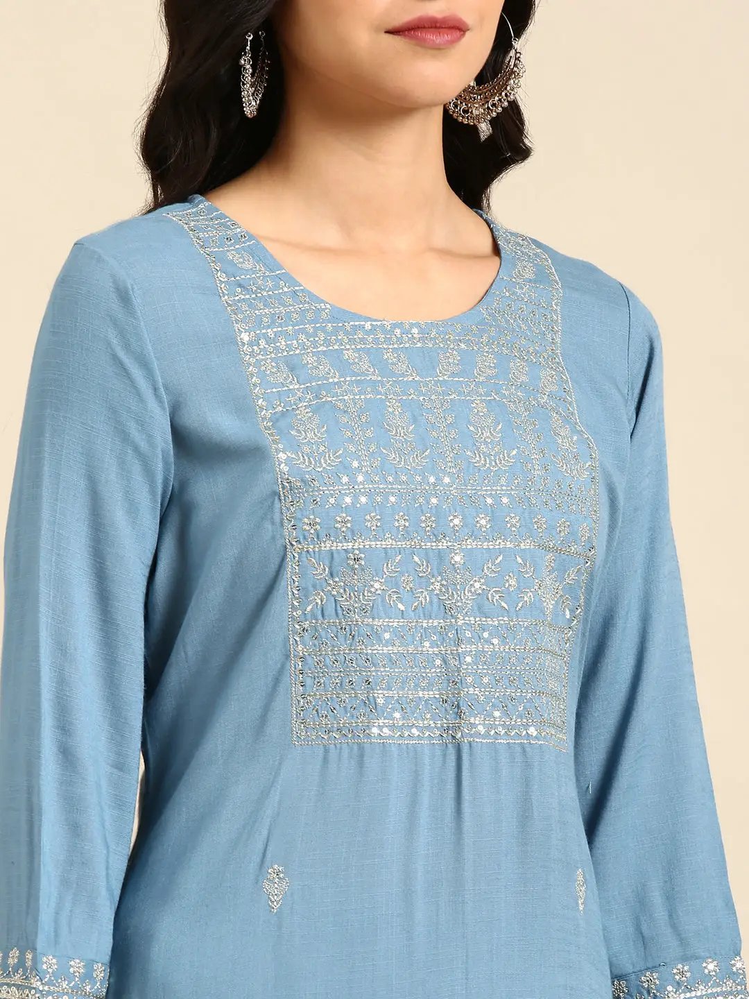 Women's Blue Solid Straight Kurta