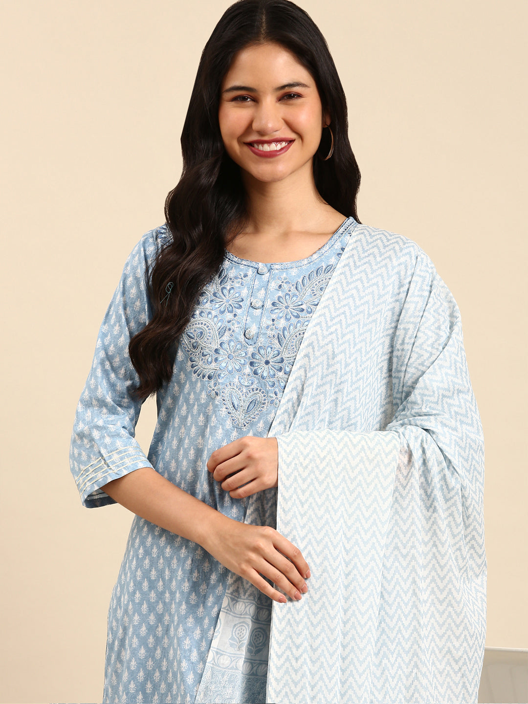 Women's Blue Printed Kurta Set