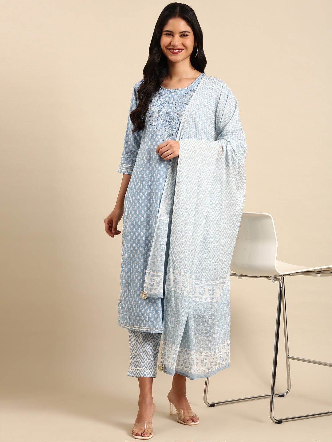 Women's Blue Printed Kurta Set