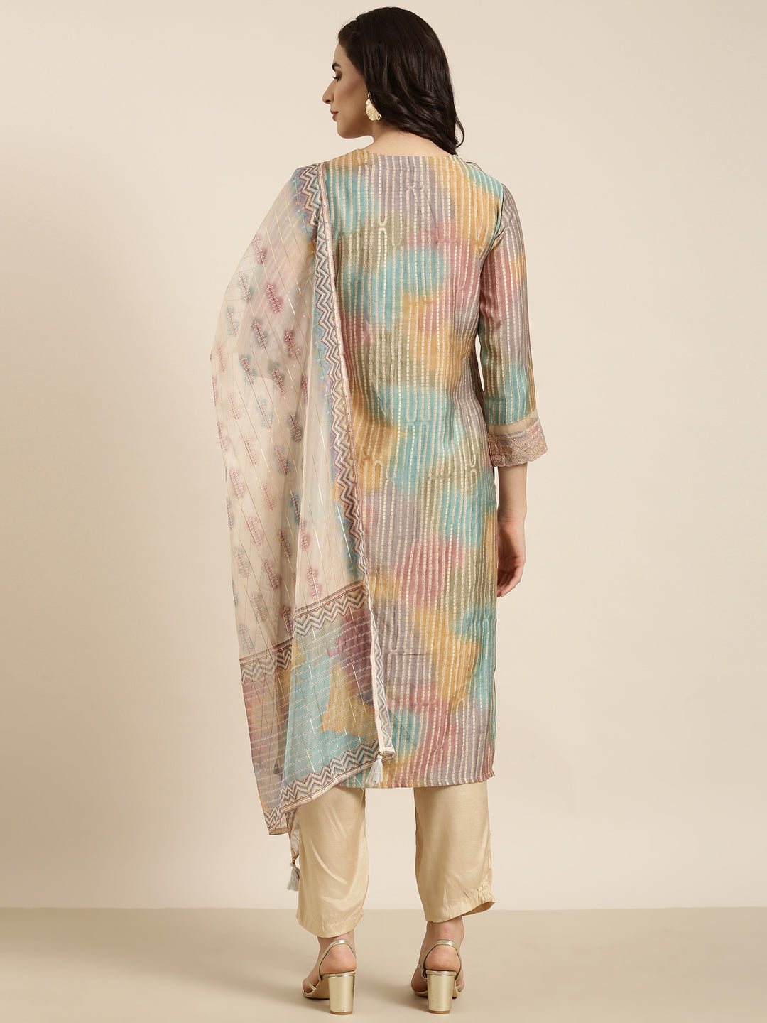 Women Straight Multi Striped Kurta and Trousers Set Comes With Dupatta