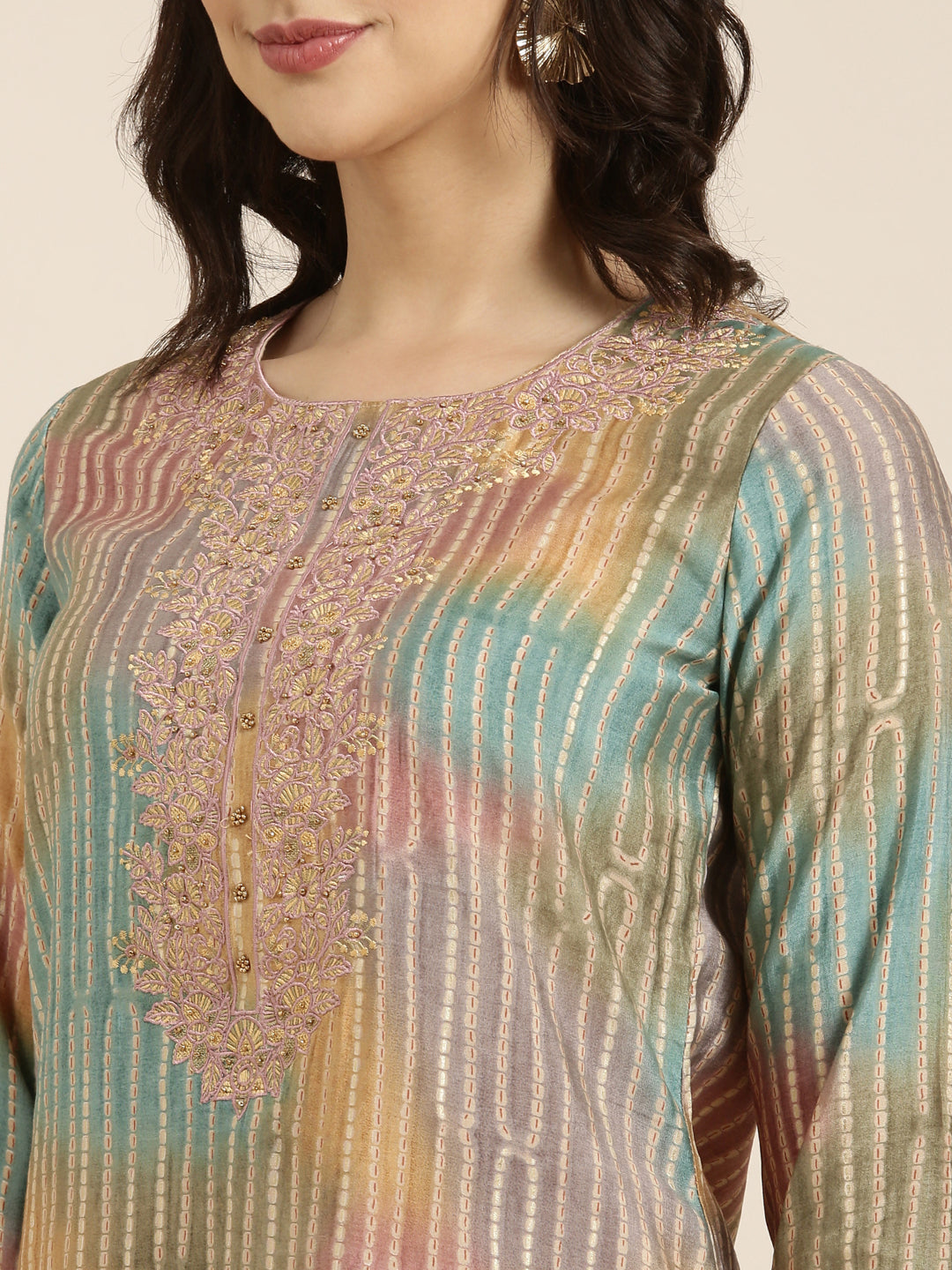 Women Straight Multi Striped Kurta and Trousers Set Comes With Dupatta