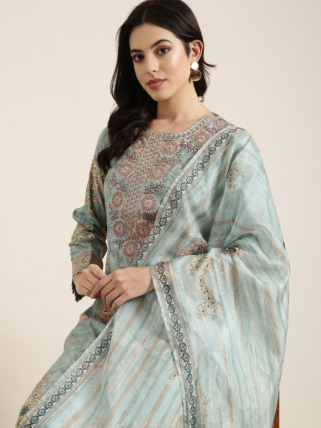 Women Straight Sea Green Solid Kurta and Trousers Set Comes With Dupatta