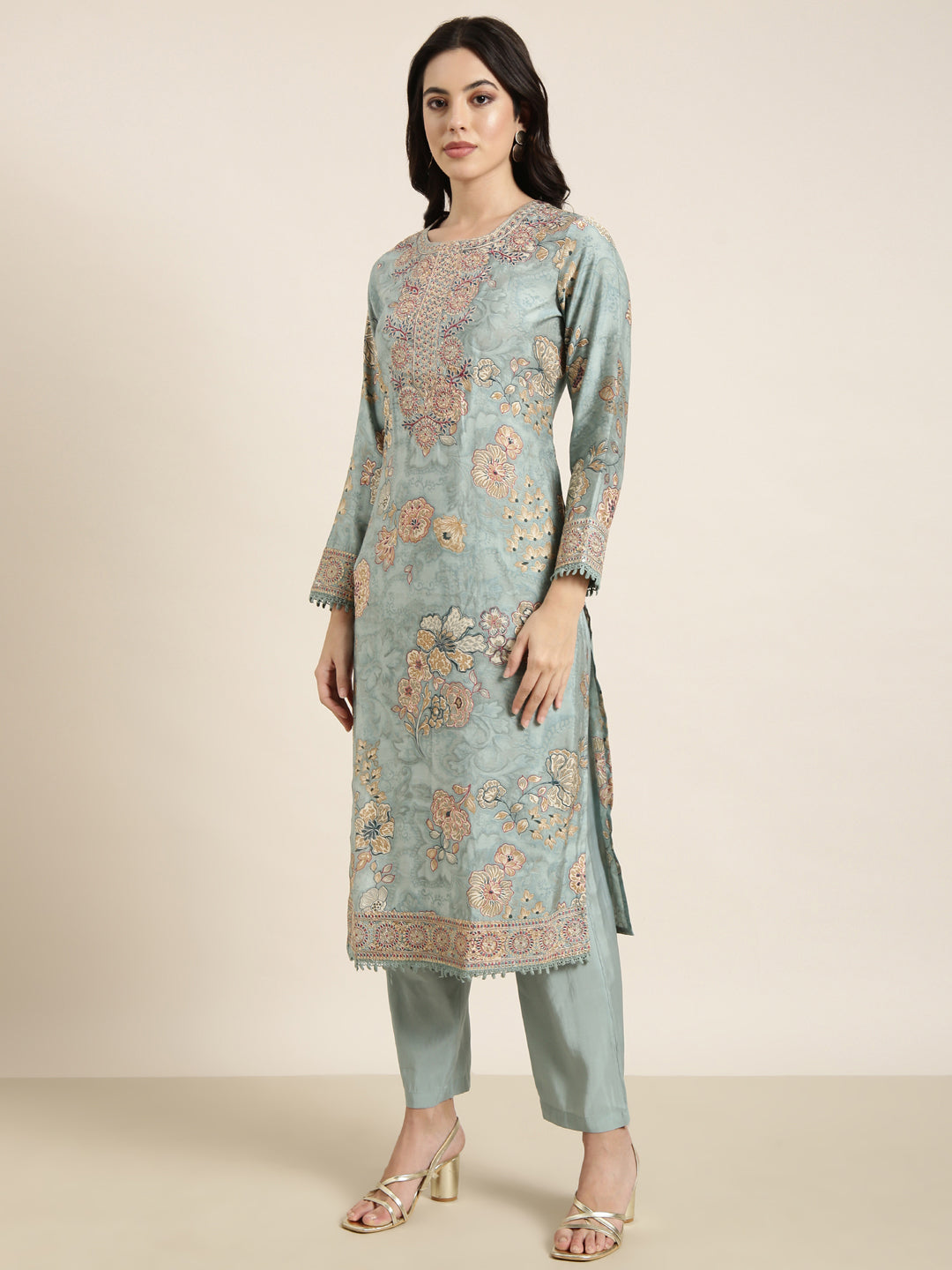 Women Straight Sea Green Solid Kurta and Trousers Set Comes With Dupatta