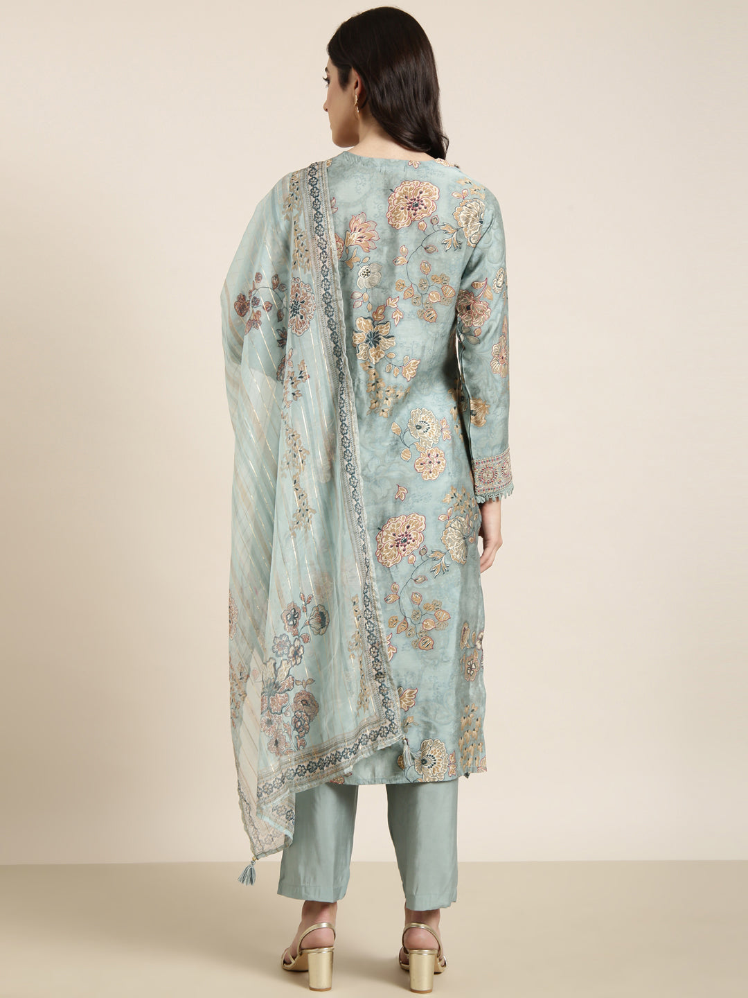 Women Straight Sea Green Solid Kurta and Trousers Set Comes With Dupatta