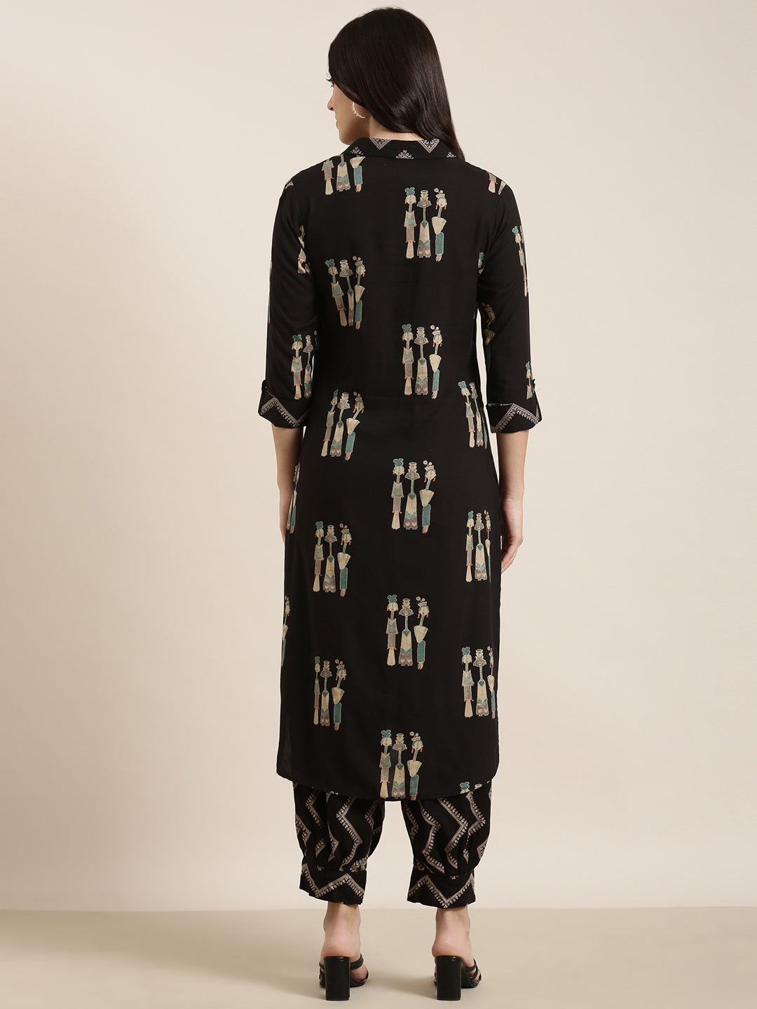Women's Straight Black Tribal Kurta and Patiala Set