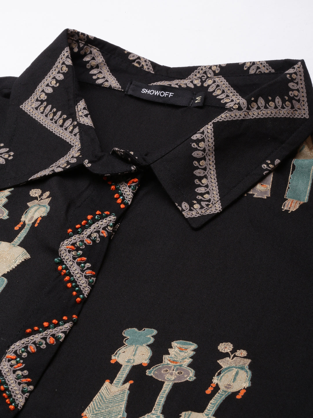 Women's Straight Black Tribal Kurta and Patiala Set