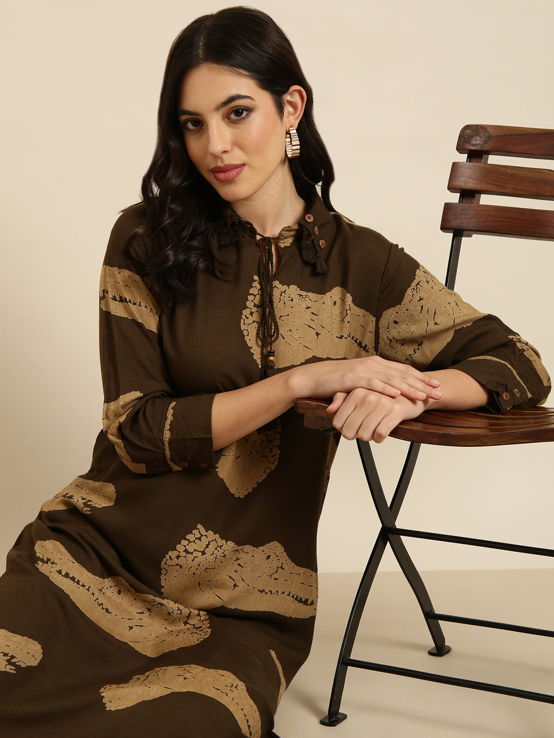 Women Straight Olive Animal Kurta and Patiala Set