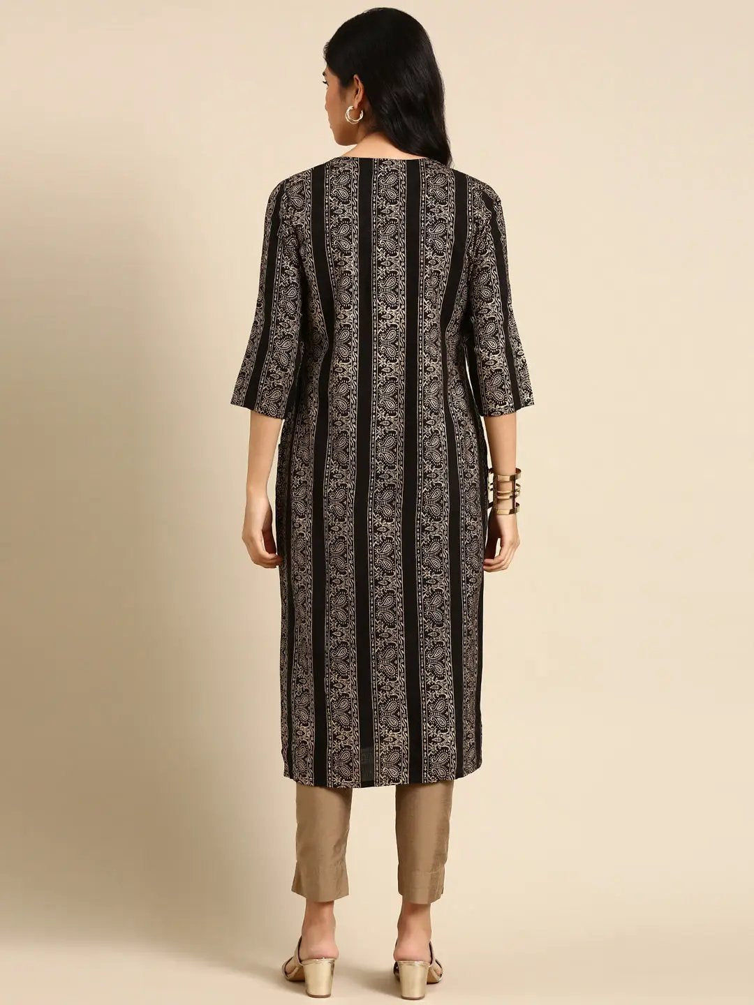 Women's Black Embellished Straight Kurta