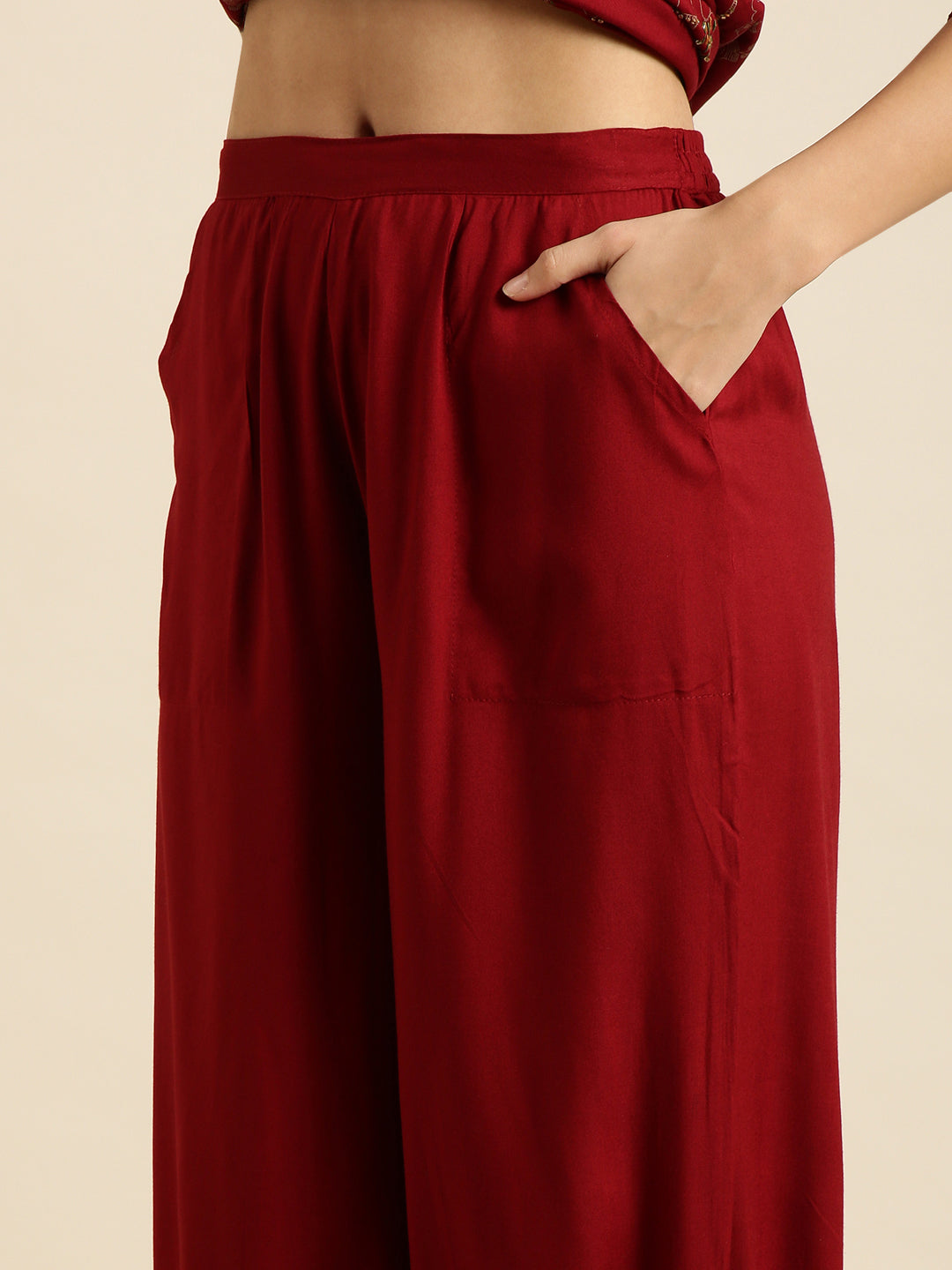 Women Straight Maroon Tribal Kurta and Patiala Set