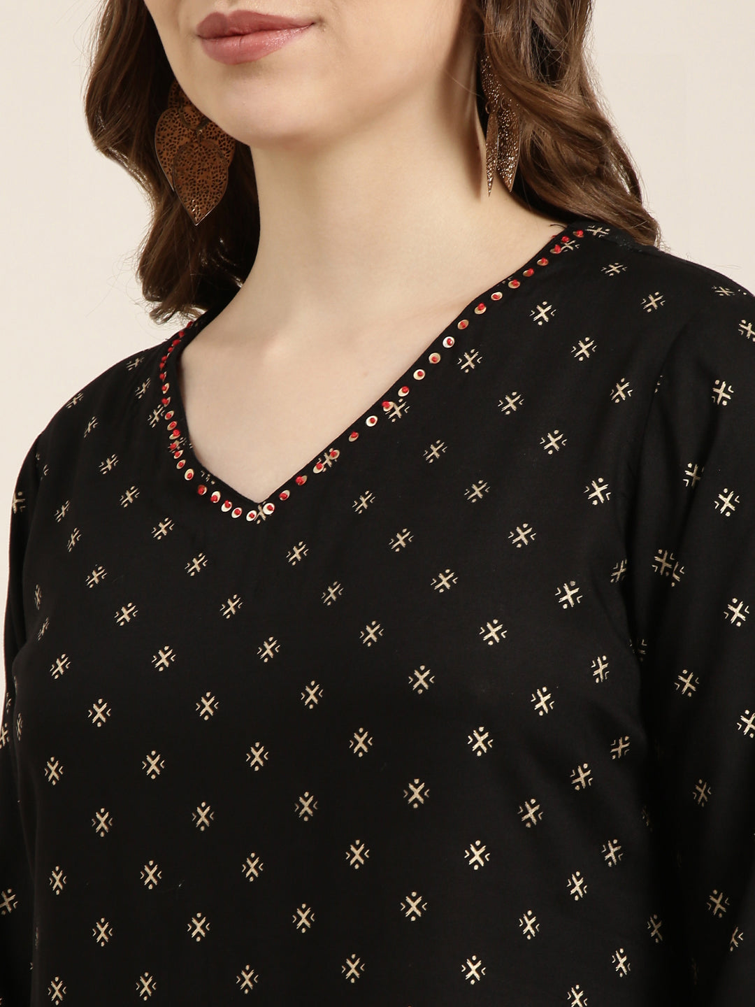 Women Straight Black Geometric Kurta